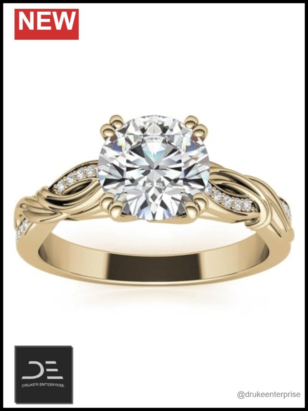 Moissanite Engagement Ring, 1ct Round Cut 925 Sterling Silver Infinity Twist